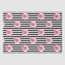 Papel De Seda Elegante Shabby Chic Rosas Rosadas y Rayas