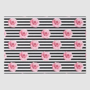 Papel De Seda Elegante Shabby Chic Rosas Rosadas y Rayas