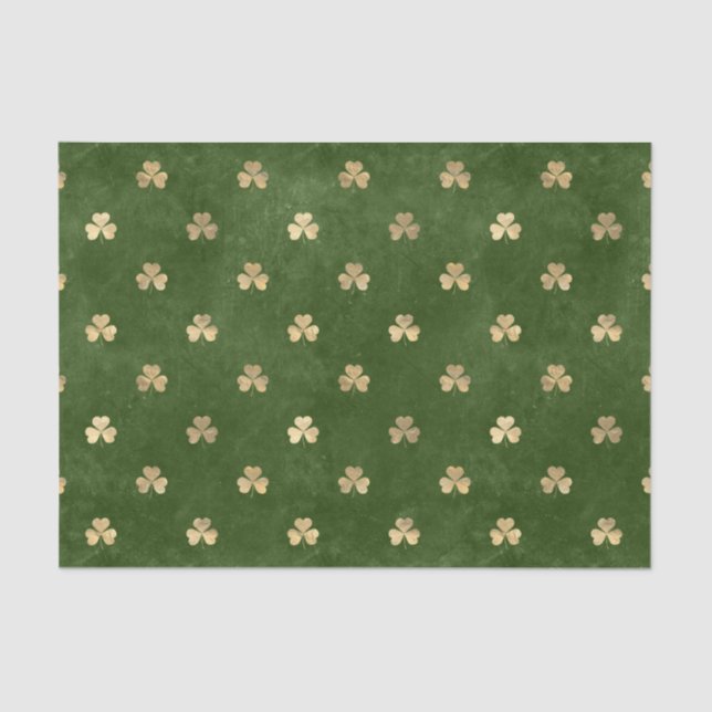 Papel De Seda Elegante Shamrock de oro verde (Anverso)