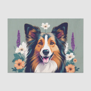 Papel De Seda Elegante Sheepdog de Shetland con flores