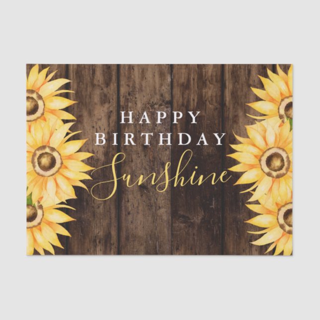 Papel De Seda Elegante Sunflower y Barn Wood Cumpleaños (Anverso)