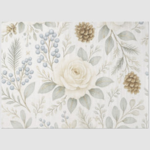 Papel De Seda Elegante Susurro de Invierno Floral Navidad