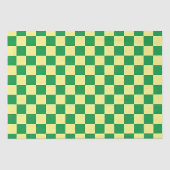 Papel De Seda Elegante tablero de ajedrez amarillo y verde (Anverso)
