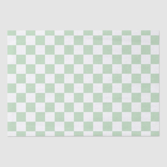 Papel De Seda Elegante tablero de ajedrez blanco y verde (Anverso)