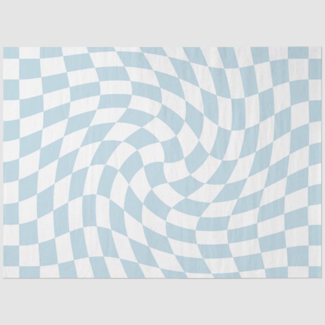 Papel De Seda Elegante tablero de ajedrez retro azul pastel (Anverso)