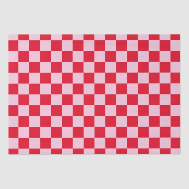 Papel De Seda Elegante tablero de ajedrez rojo y rosa (Anverso)