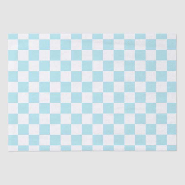 Papel De Seda Elegante tablero de cheques blanco y azul (Anverso)