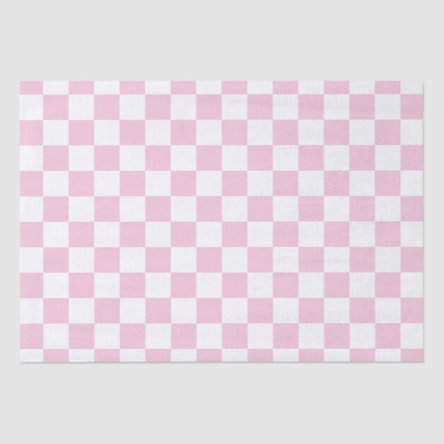 Papel De Seda Elegante tablero de cheques blanco y rosa (Anverso)