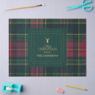 Papel De Seda Elegante Tartán Cuadros Merry Christmas Nombre de 