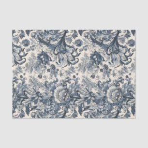 Papel De Seda Elegante tela azul vintage floral Fleurie