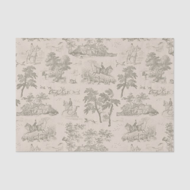 Papel De Seda Elegante tela de caza de caballos beige de crema v (Anverso)