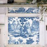 Papel De Seda Elegante tela francesa azul y blanca<br><div class="desc">Diseño de tela de jouy azul y blanca del siglo XVIII,  con señoras y señores vestidos con elegante vestimenta de época entre árboles,  un lago y ruinas de piedra clásicas.</div>