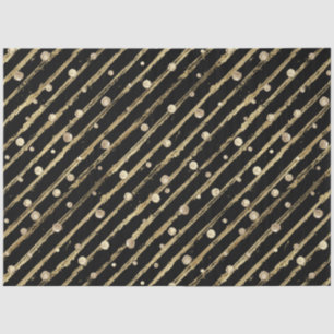 Papel De Seda Elegante terciopelo negro con rayas y lunares dora