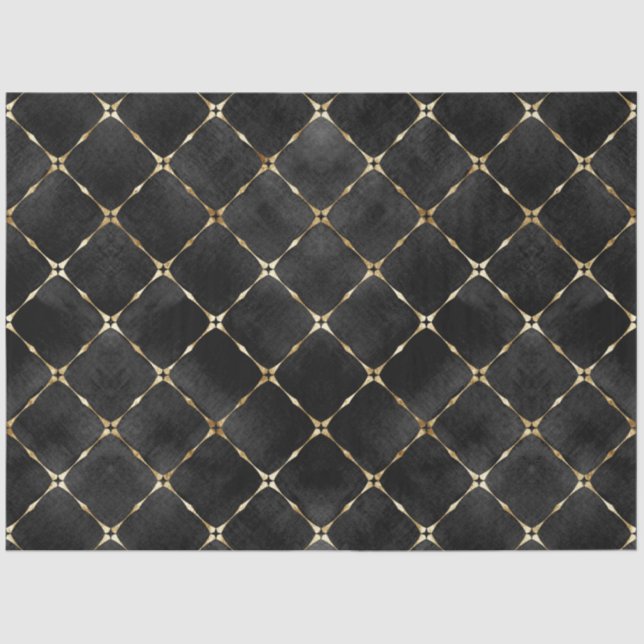 Papel De Seda Elegante terciopelo negro Faux Gold Plaid Luxury (Anverso)