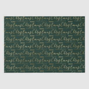 Papel De Seda Elegante texto de Feliz Navidad en verde y dorado
