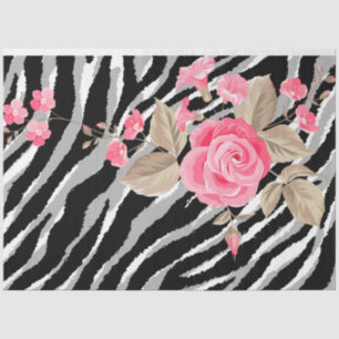 Papel De Seda Elegante tigre plateado floral