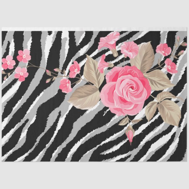 Papel De Seda Elegante tigre plateado floral (Anverso)