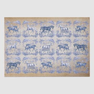 Papel De Seda Elegante Tóleo Floral Vintage Blue Horse Kraft Tis