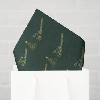 Papel De Seda Elegante Verde Oro Feliz Navidad Nombre de la Fami
