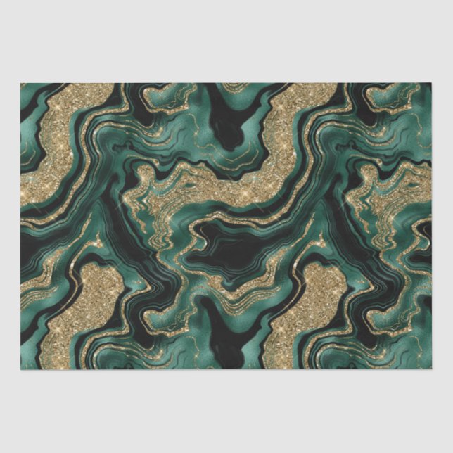 Papel De Seda Elegante Verde y Dorado Cumpleaños con Brillo de Á (Anverso)