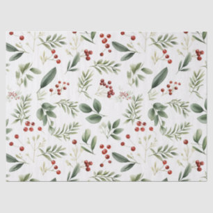 Papel De Seda Elegante Verdura de Navidad y Bayas Rojas Festivas