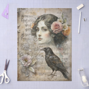 Papel De Seda Elegante victoriano Ephemera Florals & Raven