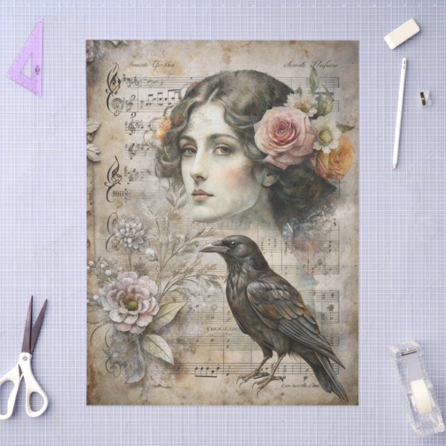Papel De Seda Elegante victoriano Ephemera Florals & Raven (Artesanía)