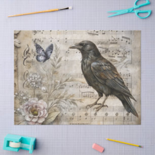 Papel De Seda Elegante victoriano Ephemera Florals & Raven