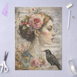 Papel De Seda Elegante victoriano Ephemera Florals & Raven