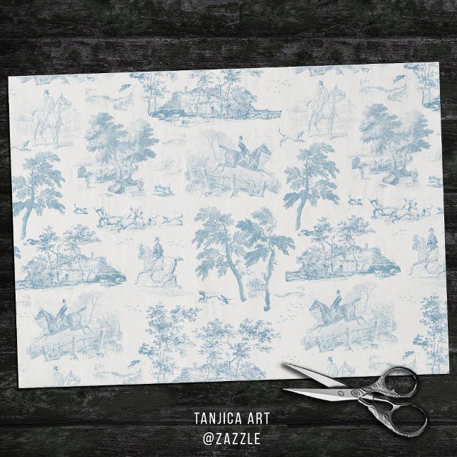 Papel De Seda Elegante Viejo Dusty Blue Horse Huning Toile (Subido por el creador)