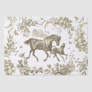 Papel De Seda Elegante Vintage Beige Horse Floral Toile