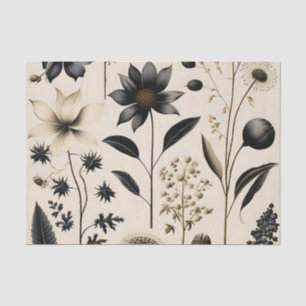 Papel De Seda Elegante Vintage Botánico En Crema