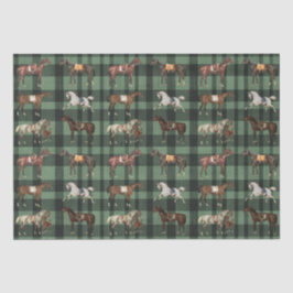 Papel De Seda Elegante Vintage Caballos adoquinados Green Plaid