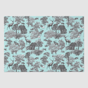Papel De Seda Elegante Vintage Deer Fox Hare Country Toile Verde