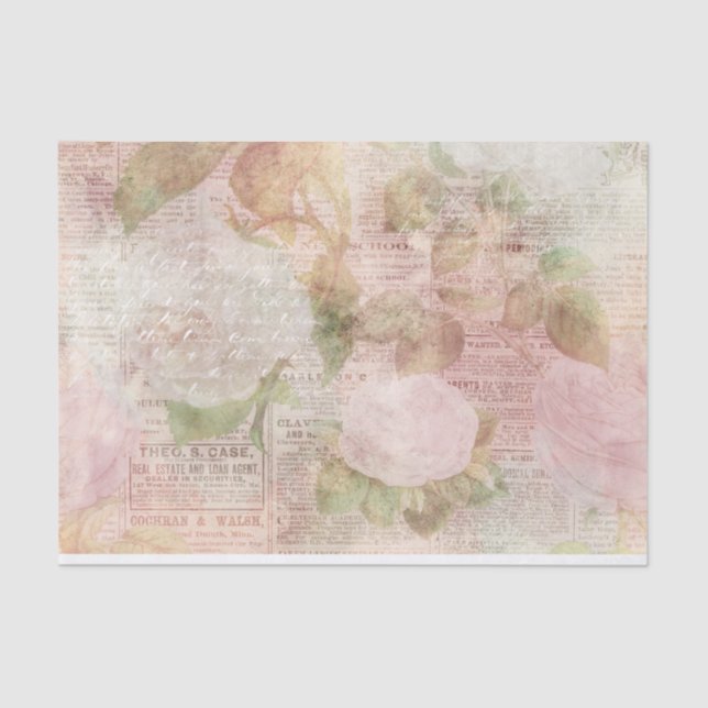 Papel De Seda Elegante Vintage floral rosa (Anverso)
