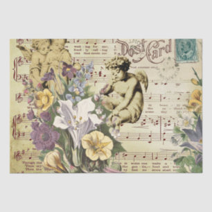Papel De Seda Elegante Vintage Flowers Angels and Music Notes