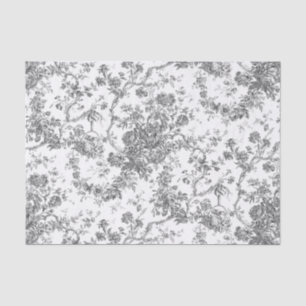 Papel De Seda Elegante Vintage Francés Grabado Floral Toile-Gris