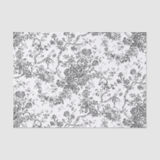 Papel De Seda Elegante Vintage Francés Grabado Floral Toile-Gris