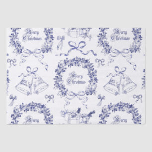 Papel De Seda Elegante Vintage Merry Christmas Bows Blue Toile