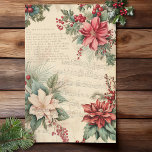 Papel De Seda Elegante vintage Navidad Floral Music Ephemera<br><div class="desc">Bonito y vintage diseño floral navideño con pulverizadores coloridos de poinsettias blancas y rojas con hondo y follaje,  Navidades de texto y partituras sobre el fondo de pergamino sepia de estilo angustiado. Adecuado para proyectos de desconexión.</div>