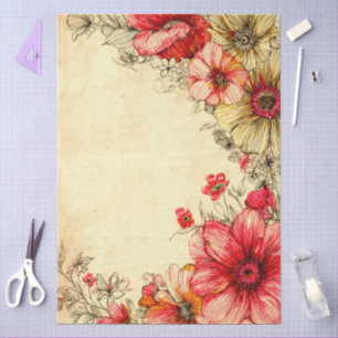 Papel De Seda Elegante Vintage Pastel Core Floral