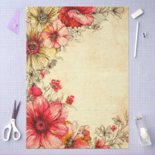Papel De Seda Elegante Vintage Pastel Core Floral