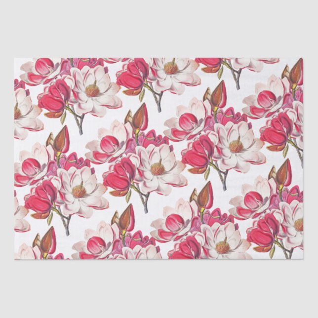 Papel De Seda Elegante Vintage Pink Magnolia White (Anverso)