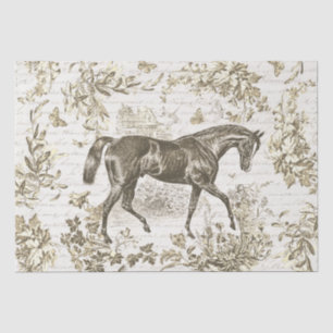Papel De Seda Elegante Vintage Rústico Beige Caballo Floral Toil