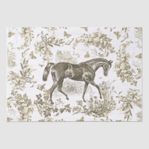 Papel De Seda Elegante Vintage Rústico Beige Horse Floral Toile