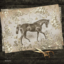 Elegante Vintage Rústico Beige Horse Floral Toile