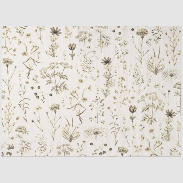 Papel De Seda Elegante Wildflowers Botánico Beige (Anverso)