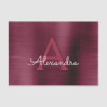 Papel De Seda Elegante y moderno Monograma de Borgoña Marsala<br><div class="desc">Moderno Relieve metalizado Metálico Borgoña Monograma Elegante Papel Tejido Regalo. Este papel de pañuelos para envolver regalos se puede personalizar para incluir su nombre inicial y el nombre de pila para un paquete de regalo para un Chica Baby Shower, una ducha de novia, una fiesta de soltera o una fiesta...</div>