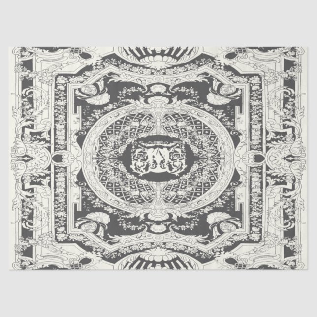 Papel De Seda Elegante y moderno ornamento barroco blanco gris (Anverso)