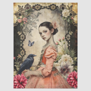 Papel De Seda Elegante y Única Chica Victoriana Gótica Jardín Fl